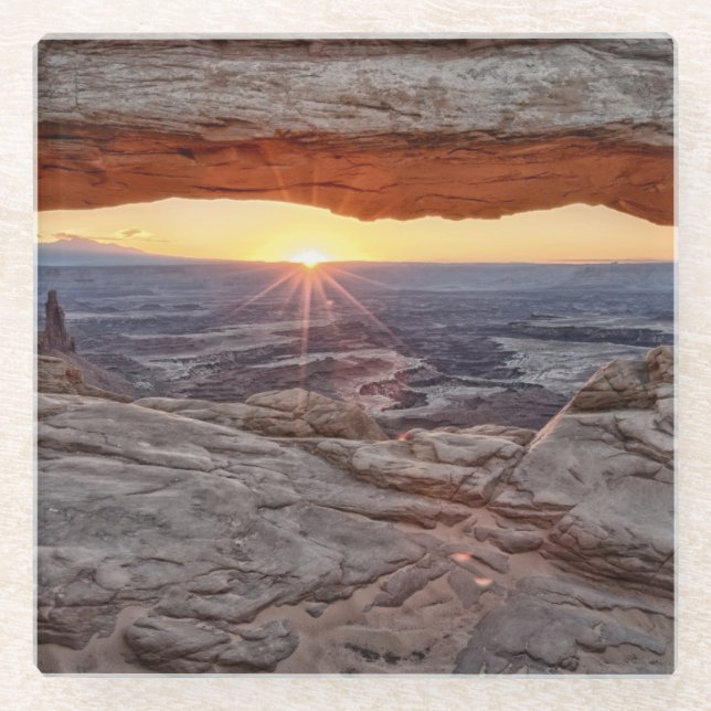 Sunrise at Mesa Arch, Canyonlands National Park Glass Coaster (Front)