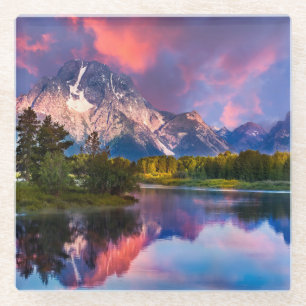 Sunrise at Oxbow Bend Glass Coaster