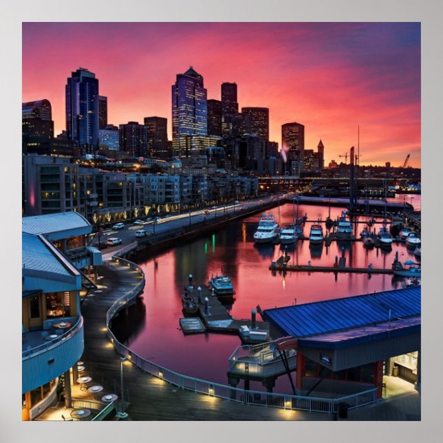 Sunrise at pier 66 looking down on bell harbor poster (Front)