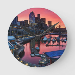 Sunrise at pier 66 looking down on bell harbor round clock