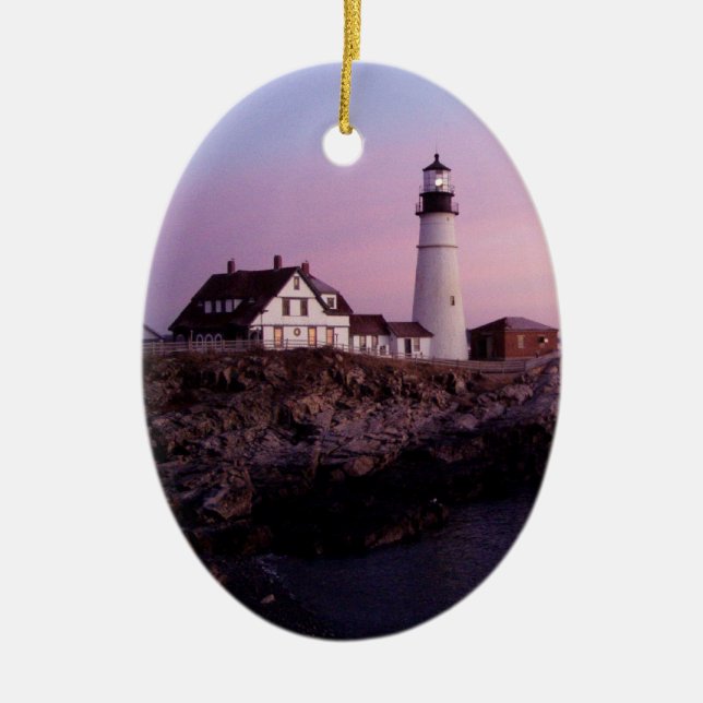 Sunrise at Portland Head Light Ceramic Ornament (Front)