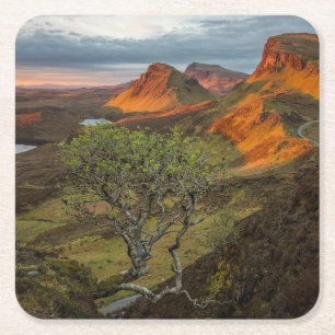 Sunrise at Quiraing mountains on Skye, Scotland Square Paper Coaster