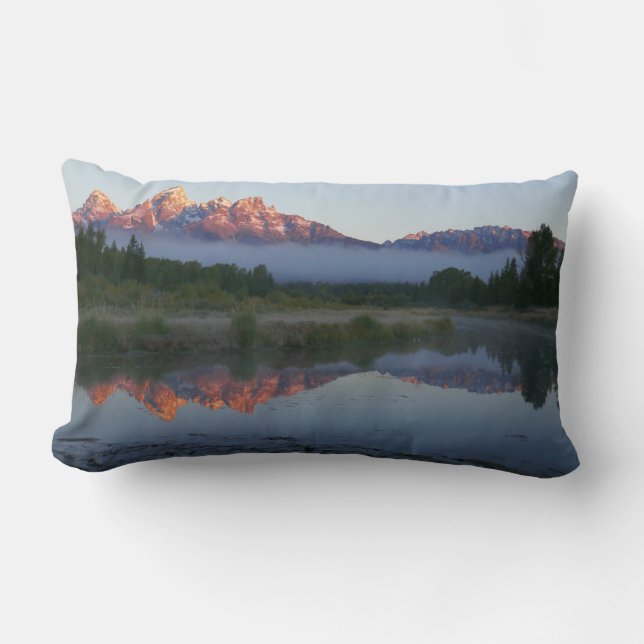 Sunrise at Schwabacker Landing at Grand Teton Lumbar Pillow (Front)