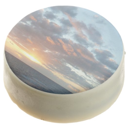 Sunrise at Sea I Pastel Seascape Chocolate Covered Oreo (Angled)