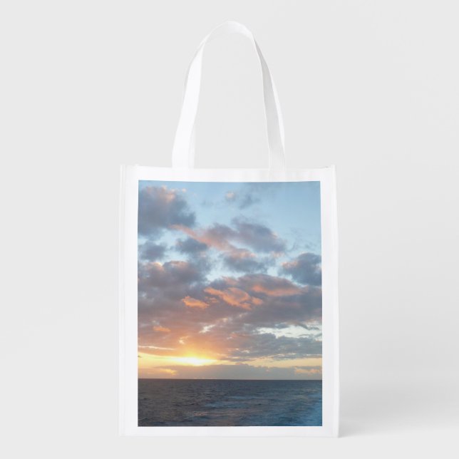 Sunrise at Sea I Pastel Seascape Reusable Grocery Bag (Front)