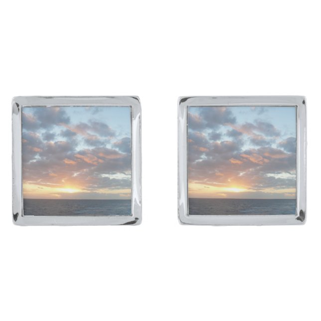 Sunrise at Sea I Pastel Seascape Silver Cufflinks (Front)