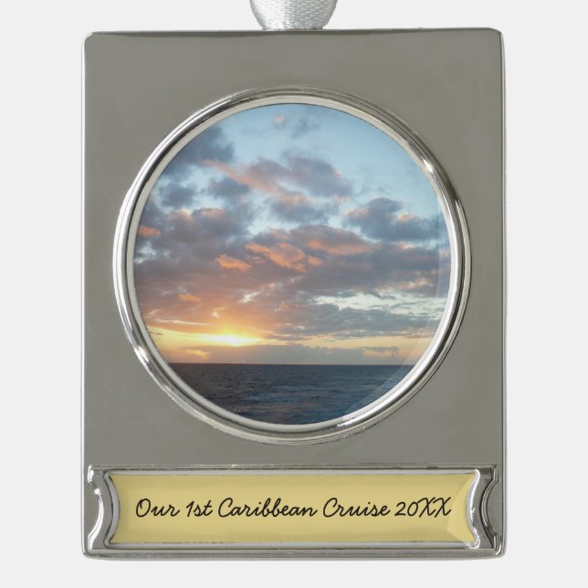 Sunrise at Sea I Pastel Seascape Silver Plated Banner Ornament (Front)