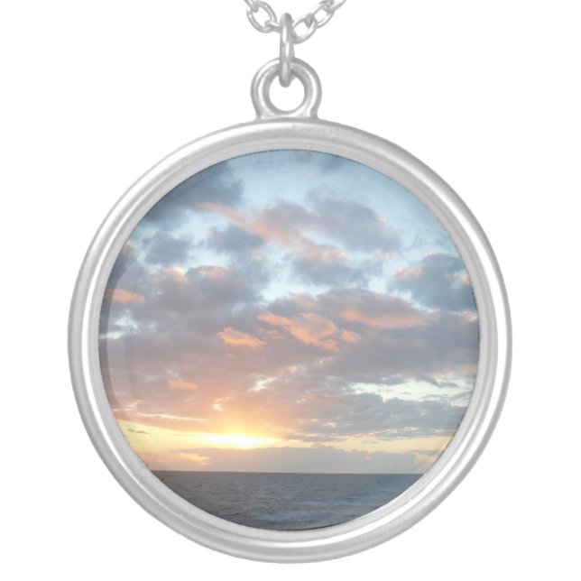 Sunrise at Sea I Pastel Seascape Silver Plated Necklace (Front)