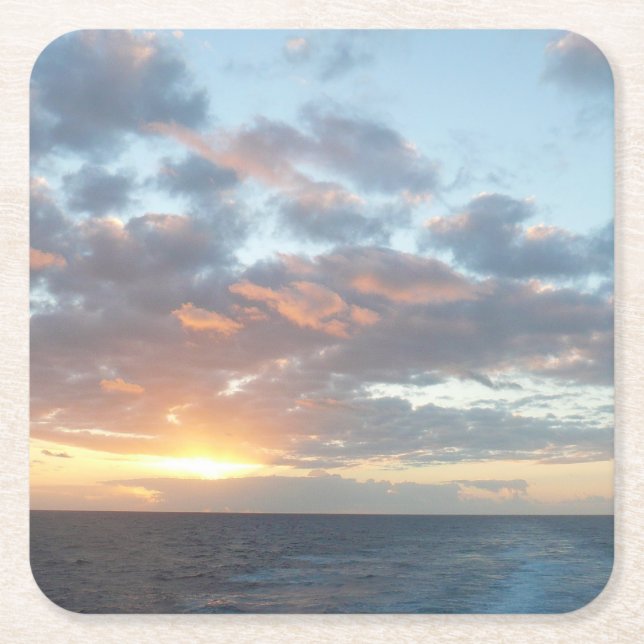Sunrise at Sea I Pastel Seascape Square Paper Coaster (Front)