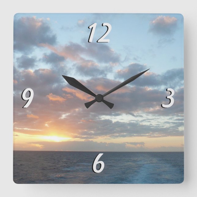 Sunrise at Sea I Pastel Seascape Square Wall Clock (Front)