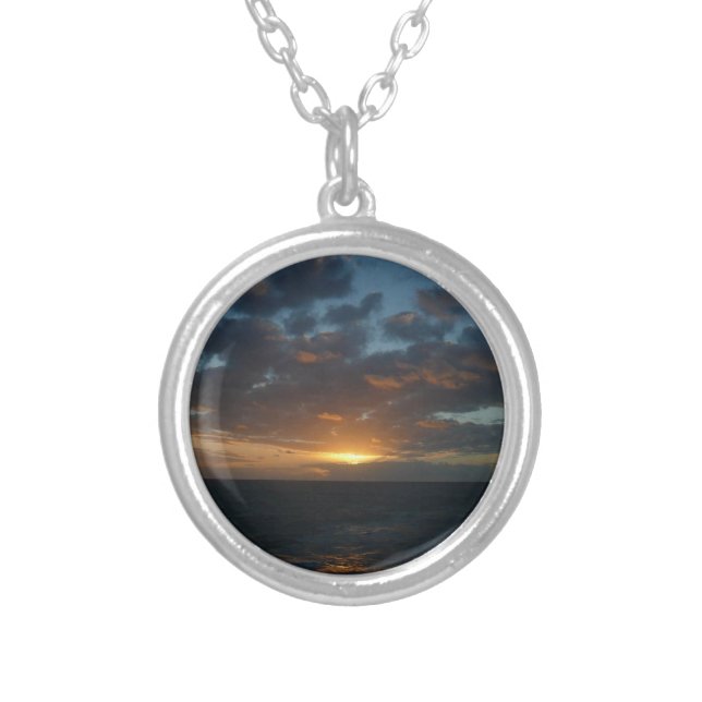 Sunrise at Sea II Ocean Seascape Silver Plated Necklace (Front)