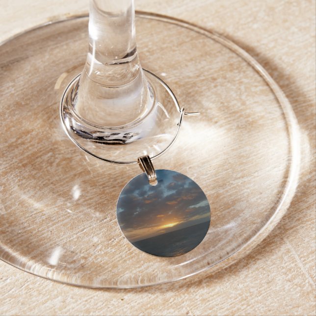Sunrise at Sea II Ocean Seascape Wine Glass Charm (In Situ)