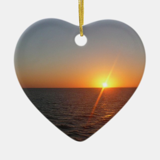 Sunrise at Sea III Ocean Horizon Seascape Ceramic Ornament (Front)
