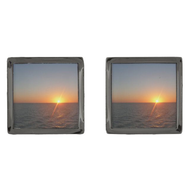 Sunrise at Sea III Ocean Horizon Seascape Cufflinks (Front)