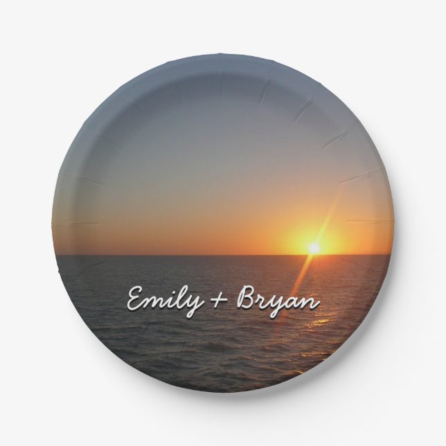 Sunrise at Sea III Ocean Horizon Seascape Paper Plates (Front)