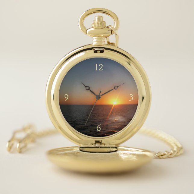 Sunrise at Sea III Ocean Horizon Seascape Pocket Watch (Inside)
