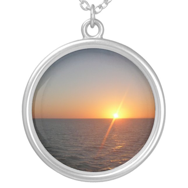 Sunrise at Sea III Ocean Horizon Seascape Silver Plated Necklace (Front)