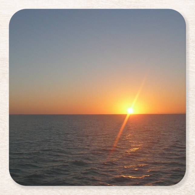 Sunrise at Sea III Ocean Horizon Seascape Square Paper Coaster (Front)