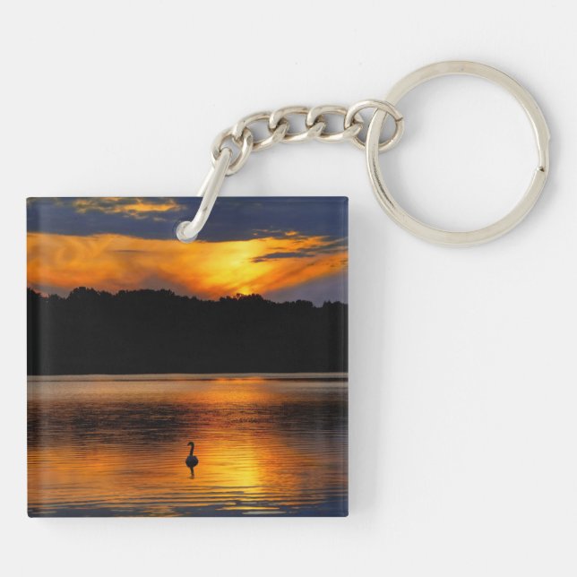 Sunrise at the lake, scenic photograph, keychain (Back)