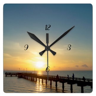 Sunrise at the Pier Square Wall Clock