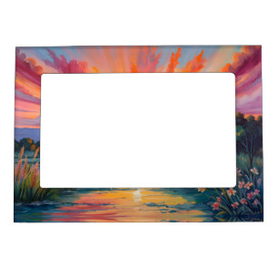 Sunrise at the pond watercolor magnetic frame