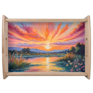 Sunrise at the pond watercolor
