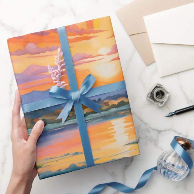 Sunrise at the pond watercolor wrapping paper (Gifting)