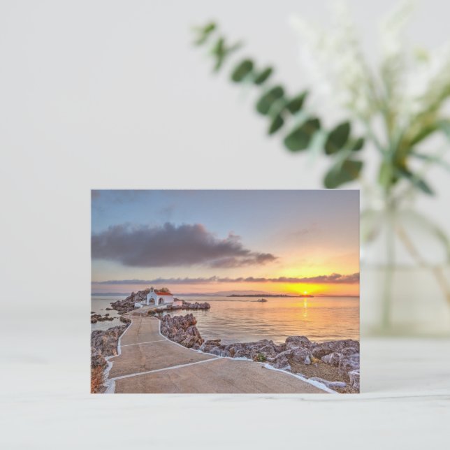 Sunrise at the small church Agios Isidoros Chios Postcard (Standing Front)