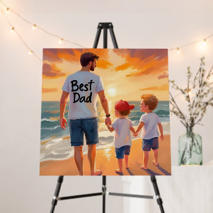 Sunrise Beach Art with Dad and twin boys Foam Board