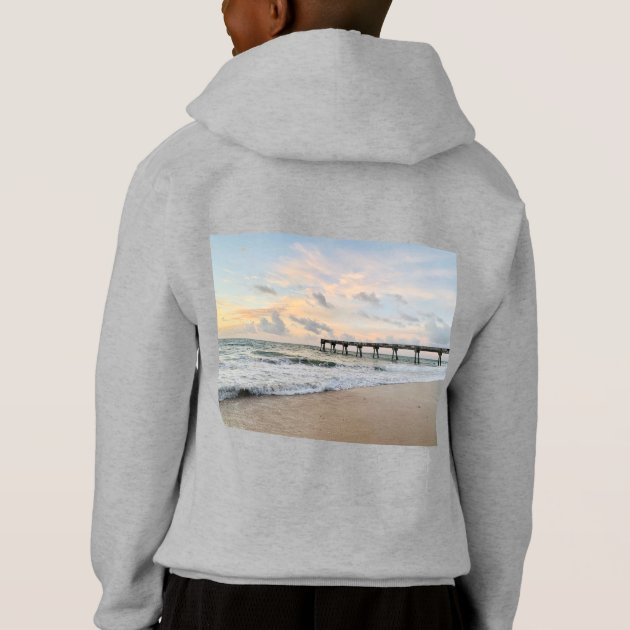 Sunrise beach dock blue neutral hoodie T-shirt | Zazzle