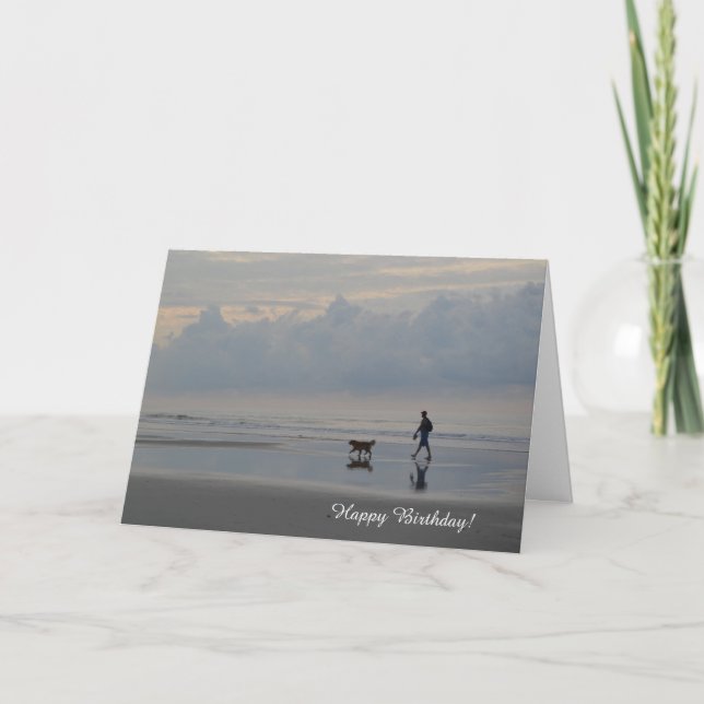 Sunrise Beach Walk Golden Retriever Birthday Card (Front)