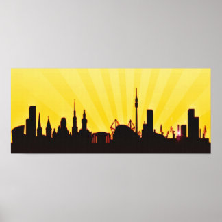 Sunrise Behind Buildings Poster