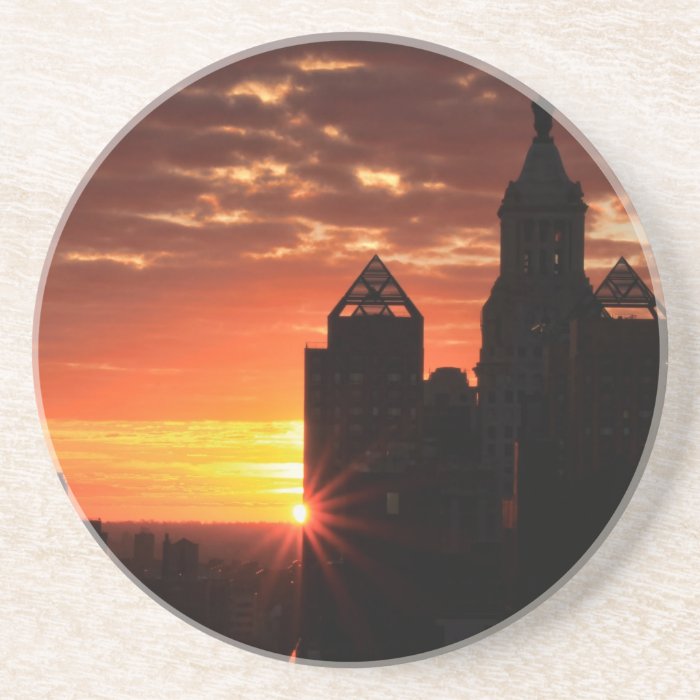 Sunrise behind Con Ed Clock Tower Union Sq NYC 001 Coaster