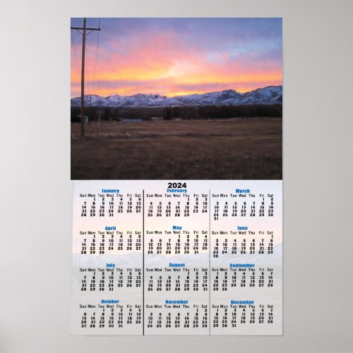Sunrise Behind the Mountains 2024 Calendar Poster