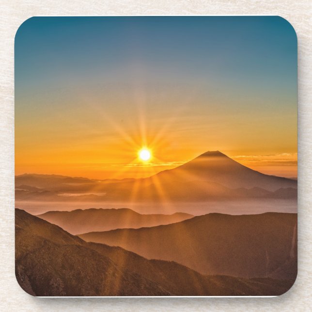 Sunrise between the hills beverage coaster (Front)