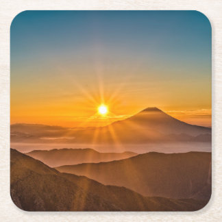Sunrise between the hills square paper coaster