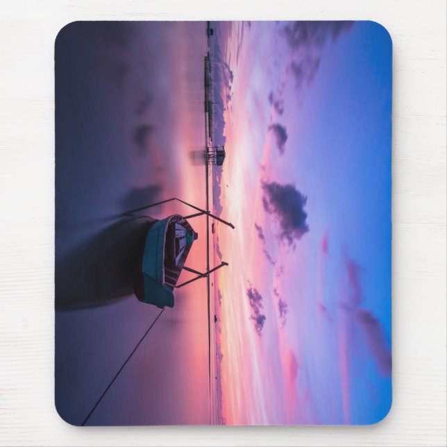 sunrise, boat, rowing boat mouse pad (Front)