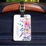 Sunrise Boho Floral Custom Monogram Luggage Tag<br><div class="desc">Stylish custom printed luggage tag. This girly design features a pretty bohemian watercolor floral design in shades of pink, blue and lavender purple. Personalize it with your name monogram or other custom text. Add your contact information on the back side in case your luggage is lost during travel. Use the...</div>