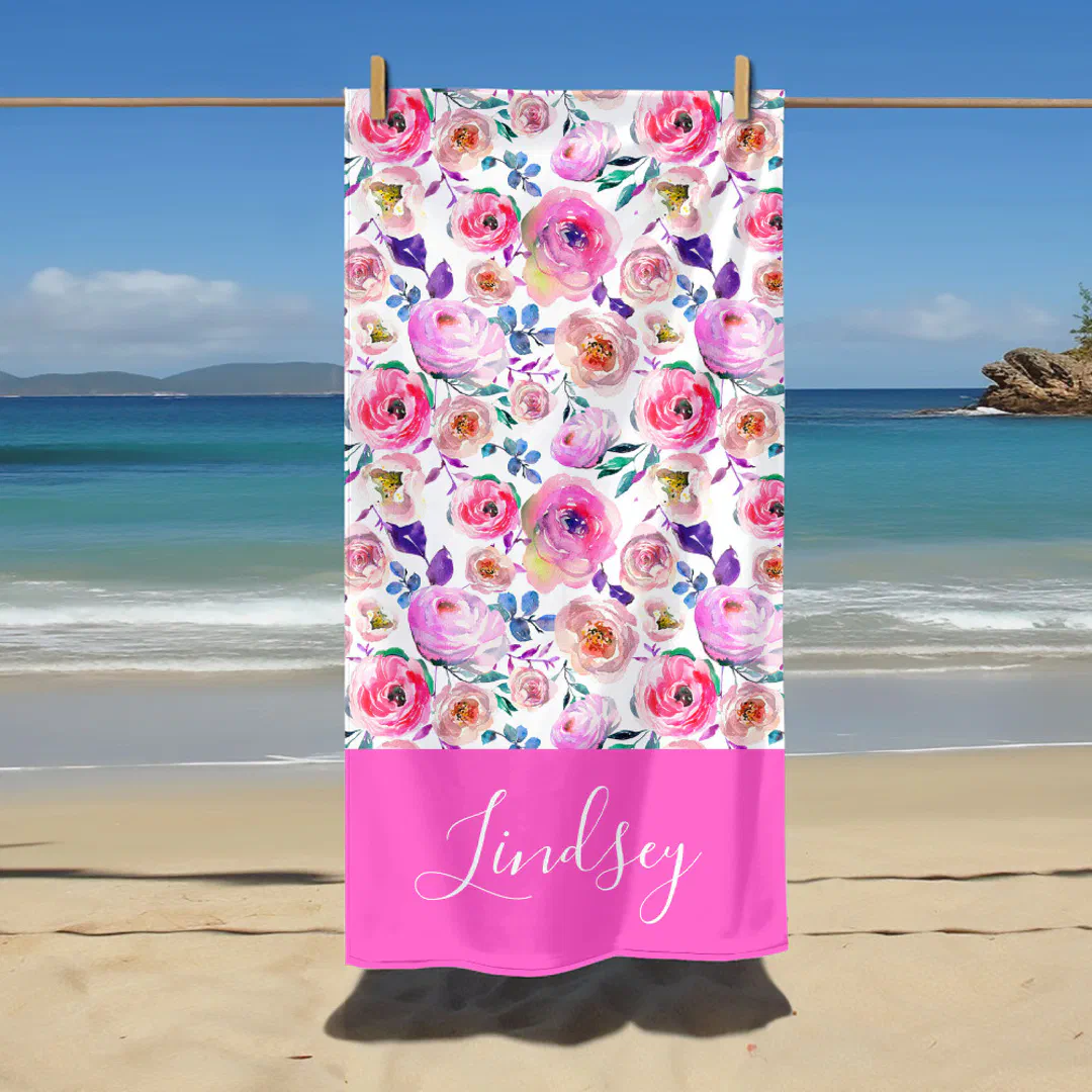 Sunrise Boho Floral Monogram Beach Towel
