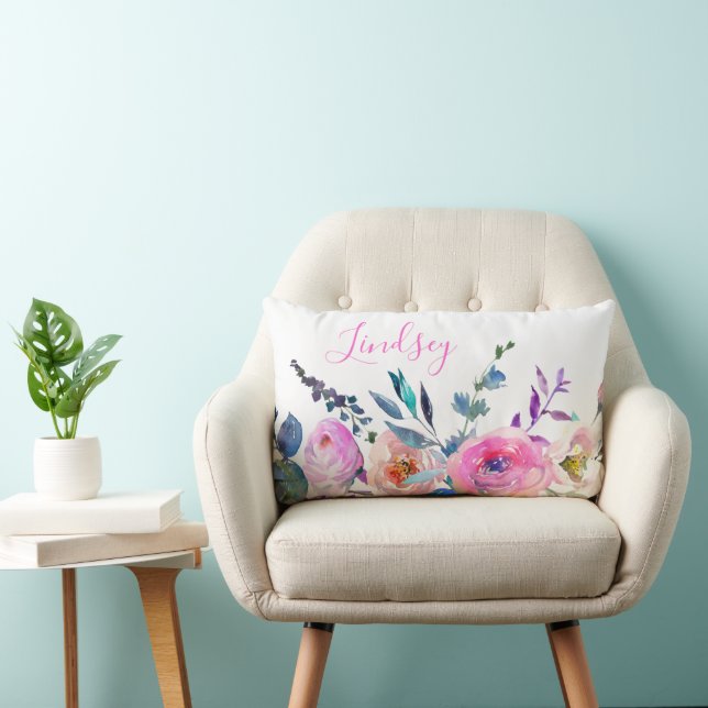 Sunrise Boho Floral Monogram Lumbar Pillow (Chair)
