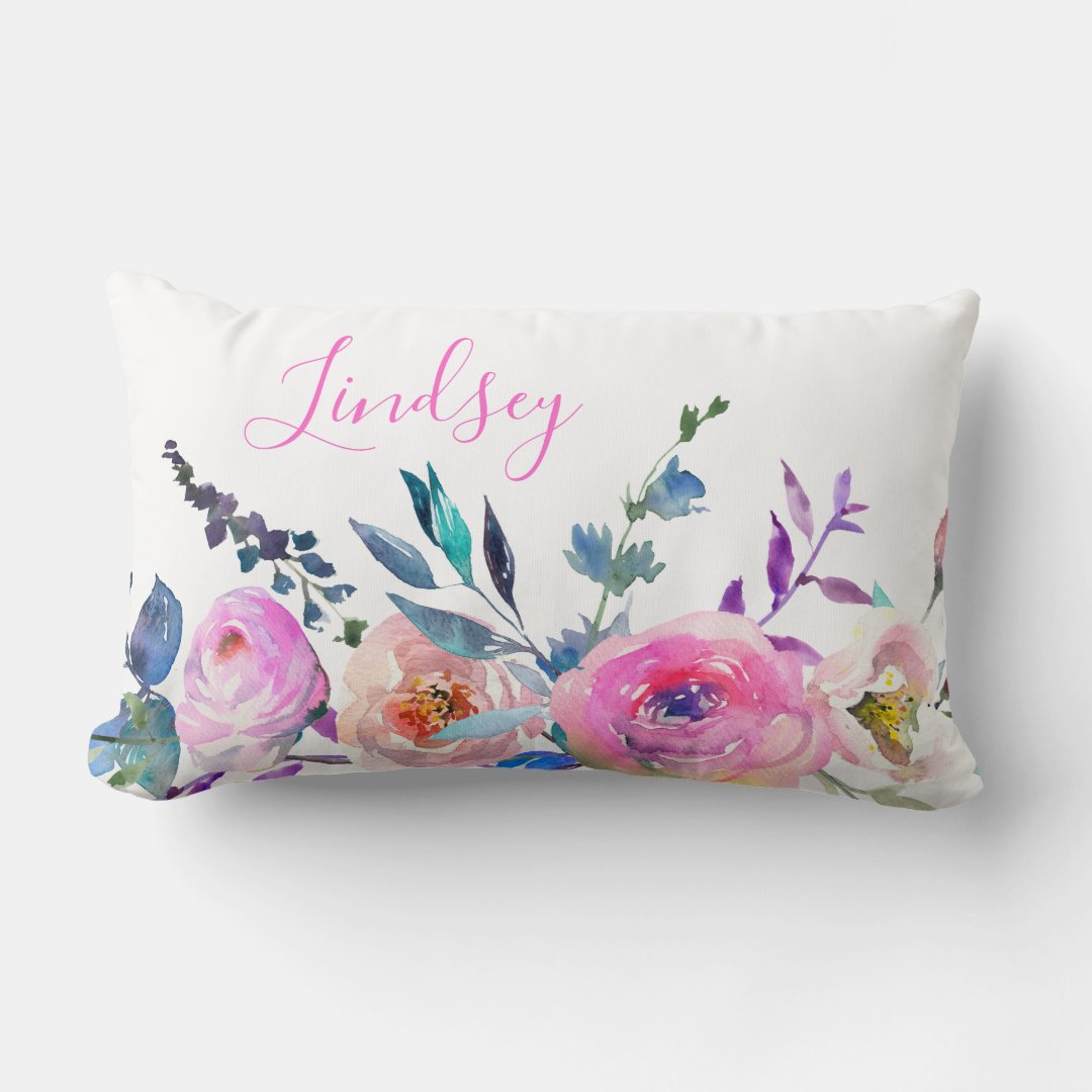 Sunrise Boho Floral Monogram Lumbar Pillow Zazzle