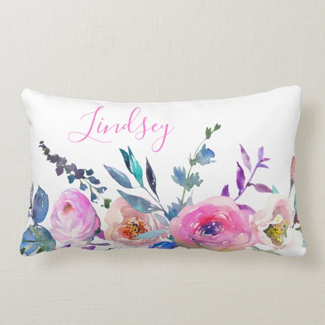 Sunrise Boho Floral Monogram Lumbar Pillow