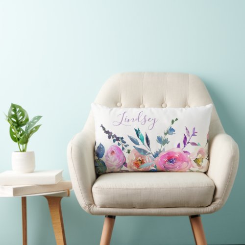 Sunrise Boho Floral Monogram Lumbar Pillow