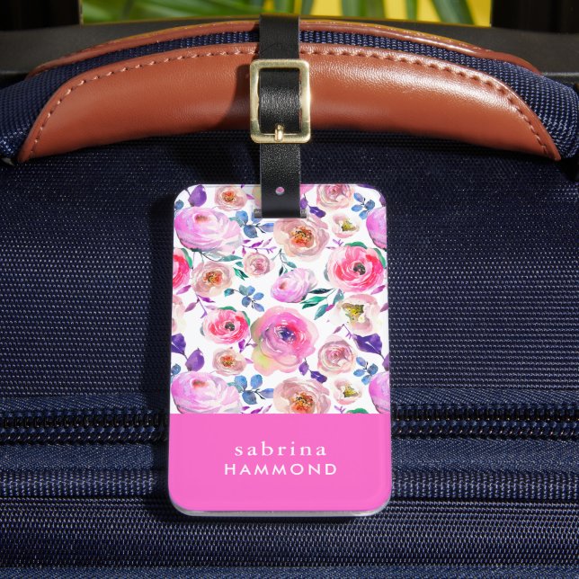 Sunrise Boho Floral Monogrammed Luggage Tag (Front Insitu 2)