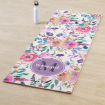 Sunrise Boho Floral Purple And White Monogram Yoga Mat at Zazzle