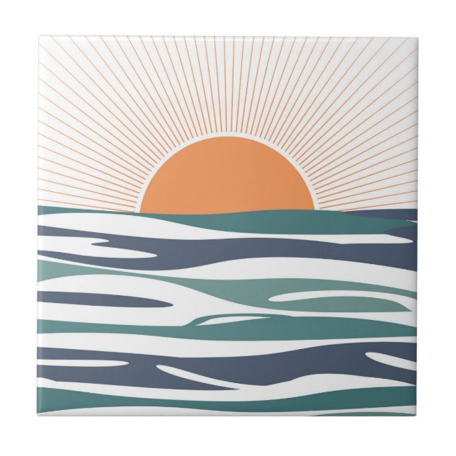Sunrise by the sea ceramic tile (Front)