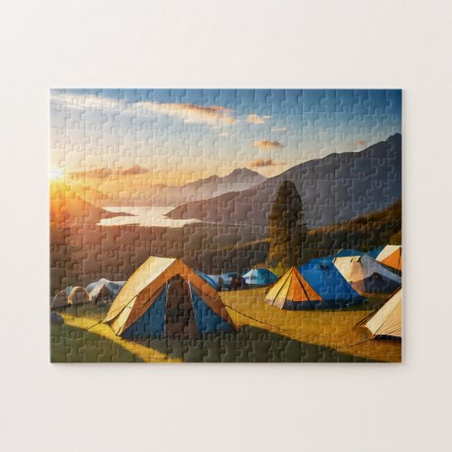 Sunrise Camp Art Mountainous Campsite 4 Photo Puzz Jigsaw Puzzle