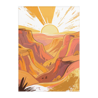 Sunrise Canyon Glow — Golden Age abstract cartoon Acrylic Print