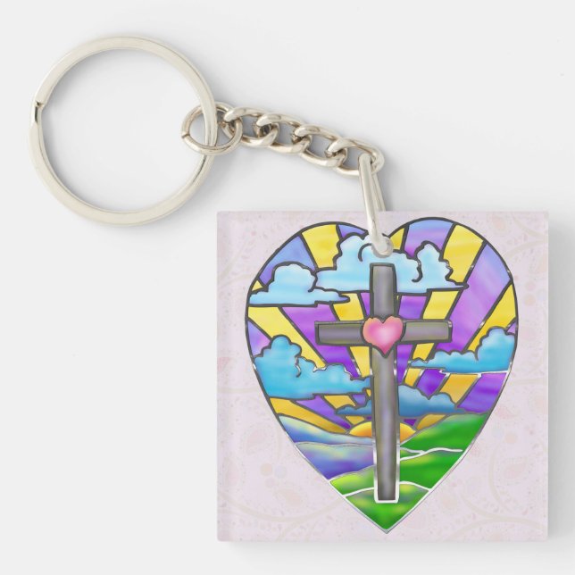 Sunrise Catholic Folk Art Easter Keychain (Front)