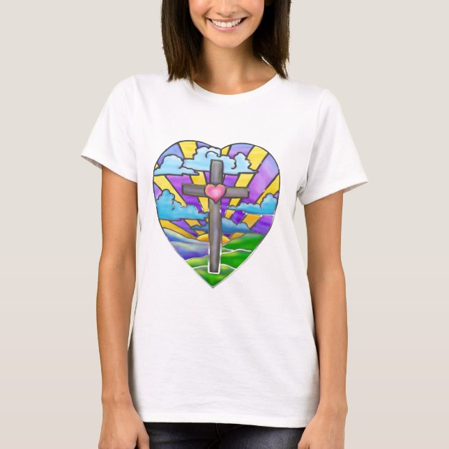 Sunrise Catholic Folk Art Easter T-Shirt (Front)
